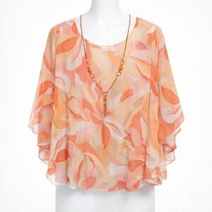 Alfred Dunner Poncho Top Womens Size 2X Multicolor Floral Print Mature Career